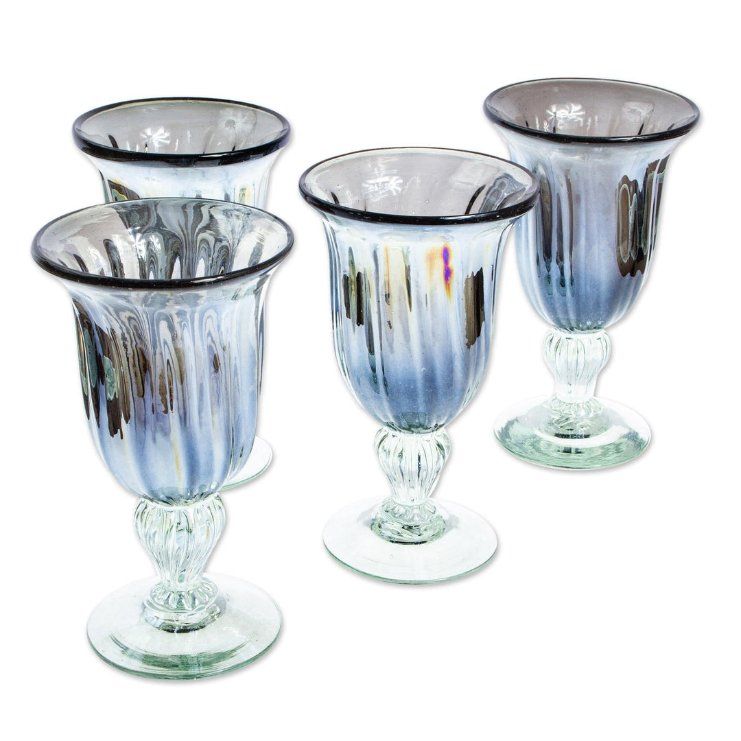 Fluted Hand Blown Glass Goblets in Purple (Set of 4) - Royal Fete