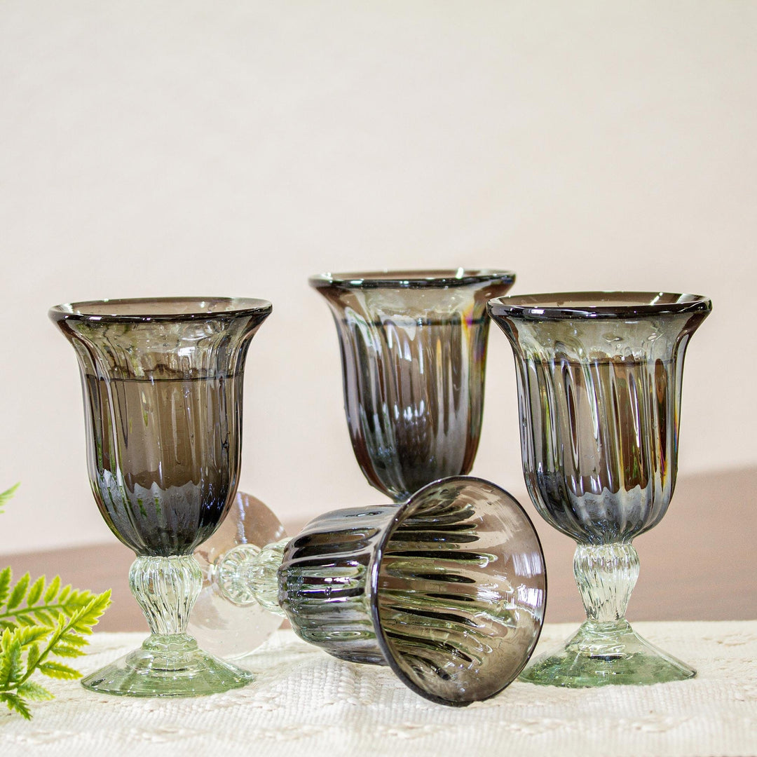Fluted Hand Blown Glass Goblets in Purple (Set of 4) - Royal Fete