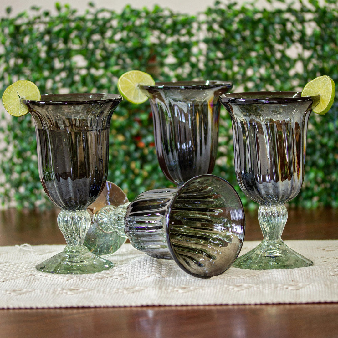 Fluted Hand Blown Glass Goblets in Purple (Set of 4) - Royal Fete