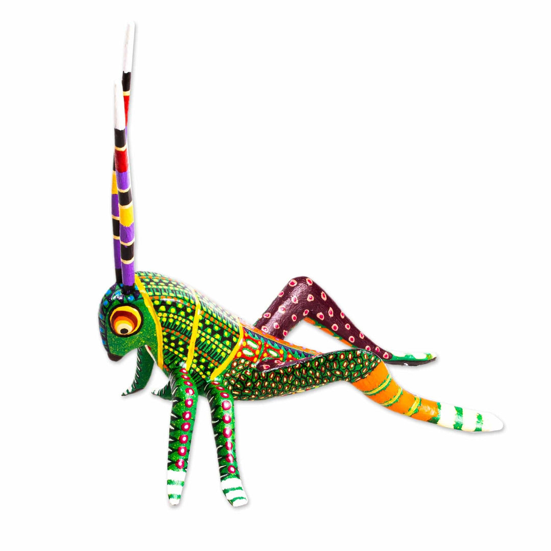 Hand Crafted Grasshopper Alebrije Figurine - Spry Grasshopper