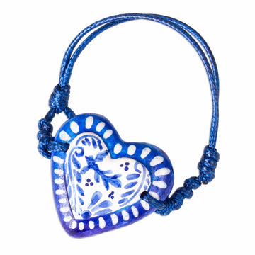 Blue & White Talavera Style Papier Mache Heart Bracelet - Talavera Heart