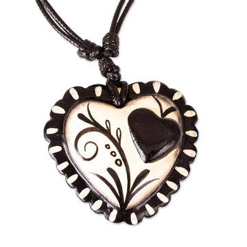 Handpainted Papier Mache Necklace - Two Loving Hearts