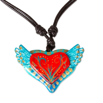 Handpainted Paper Pulp Pendant Necklace - From the Heart