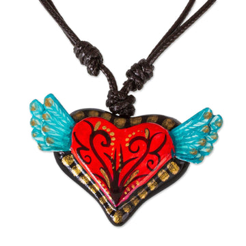 Handpainted Paper Pulp Pendant Necklace - Heartthrob