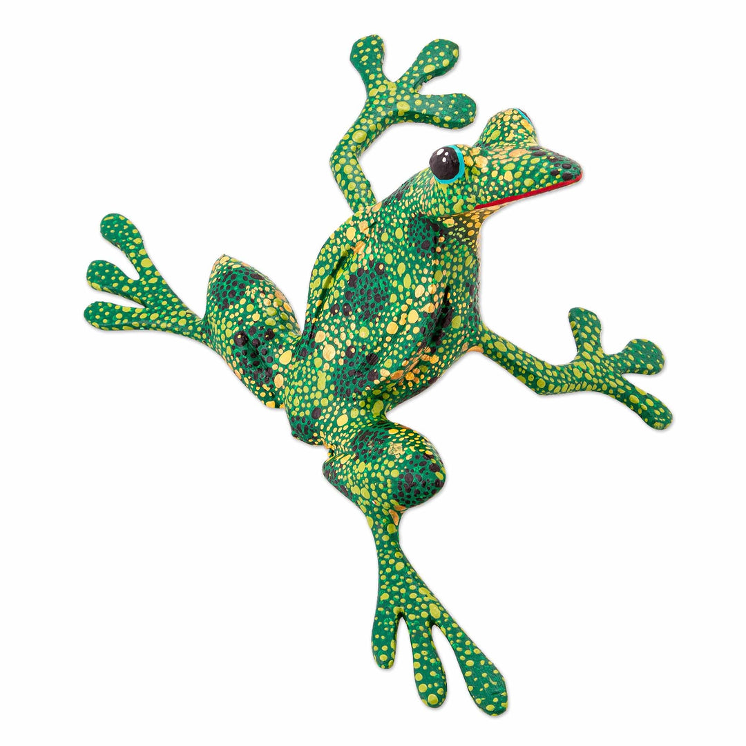 Handmade Wood Green Frog Alebrije Sculpture from Mexico - Green Tree Frog