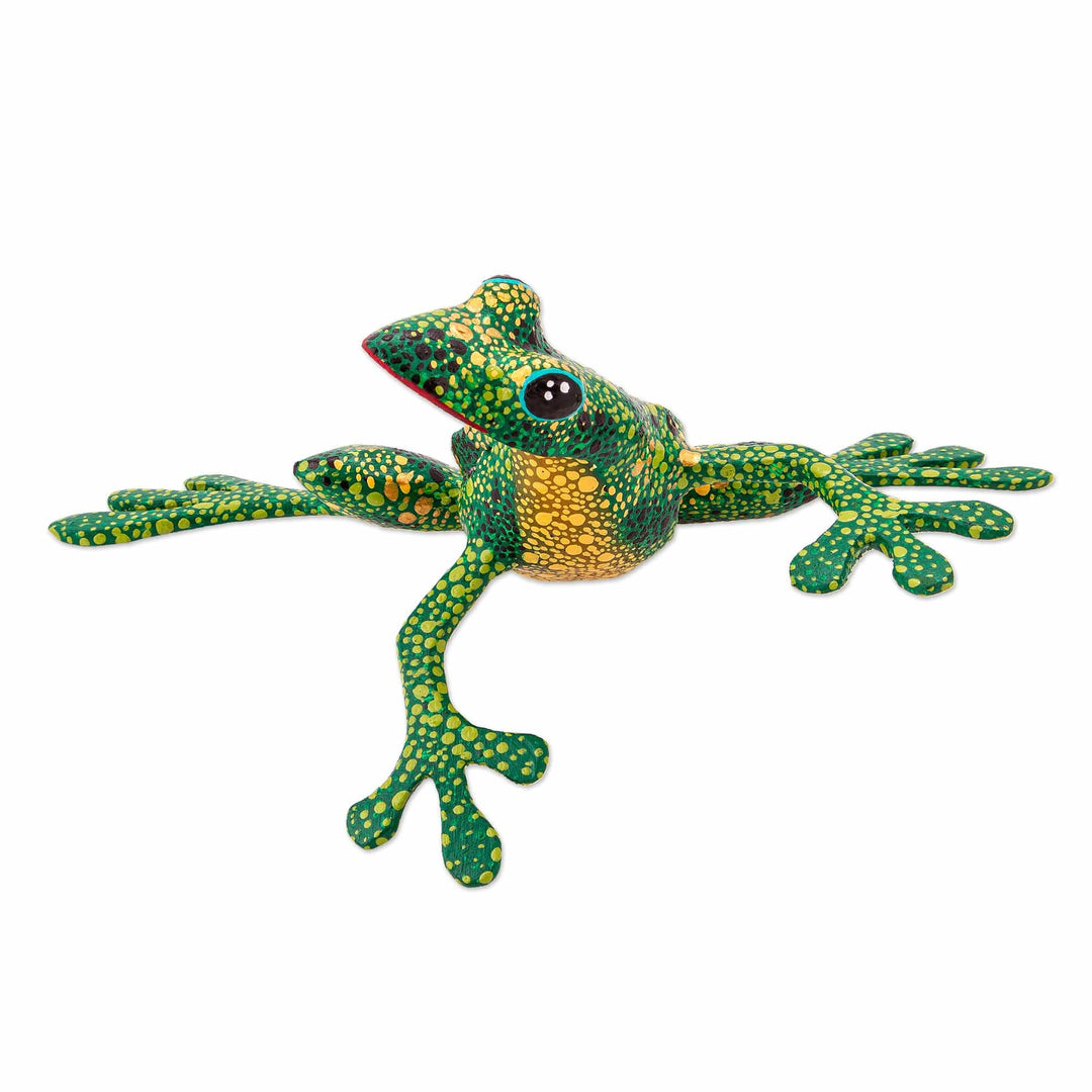 Handmade Wood Green Frog Alebrije Sculpture from Mexico - Green Tree Frog