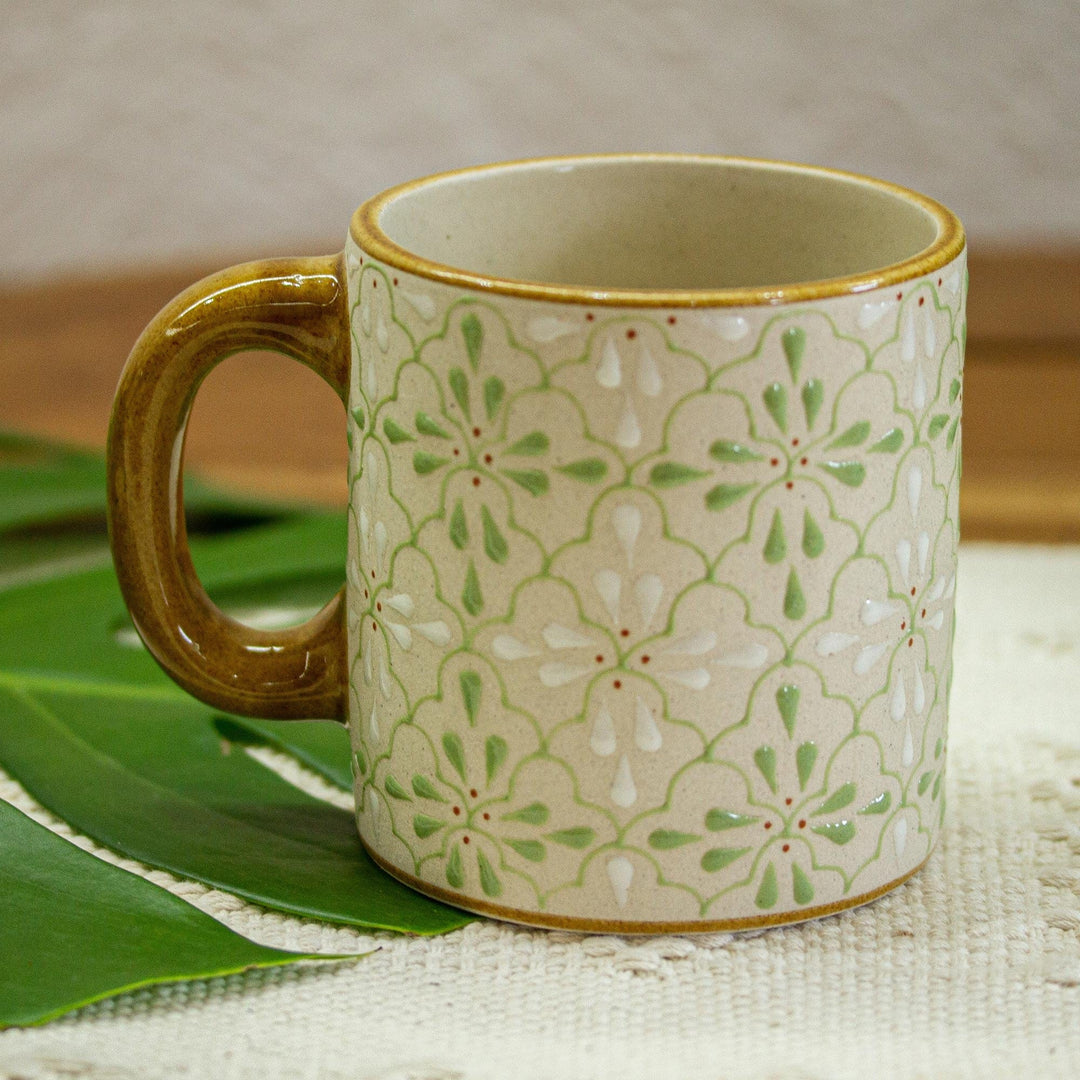 Handmade Ceramic Mug from Mexico - Flourish in Green