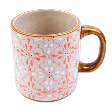 Hand Painted Mug from Mexico - Flourish in Coral