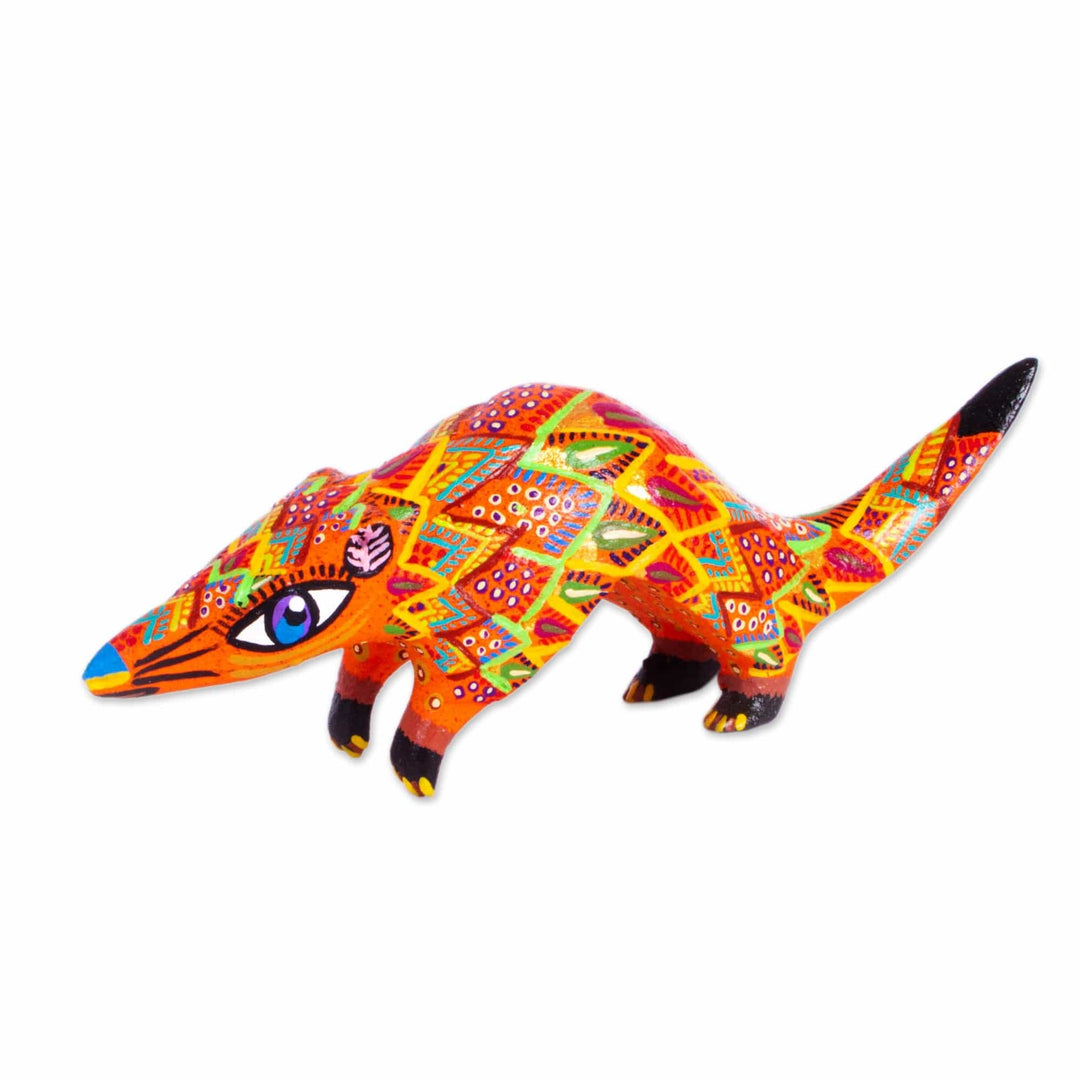 Hand Crafted Copal Wood Pangolin Alebrije from Mexico - Rainbow Pangolin