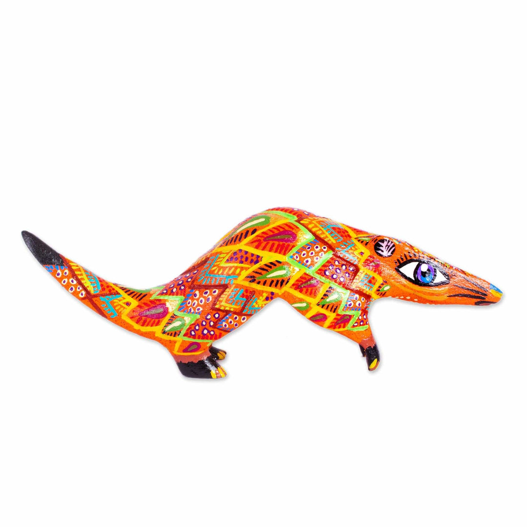 Hand Crafted Copal Wood Pangolin Alebrije from Mexico - Rainbow Pangolin