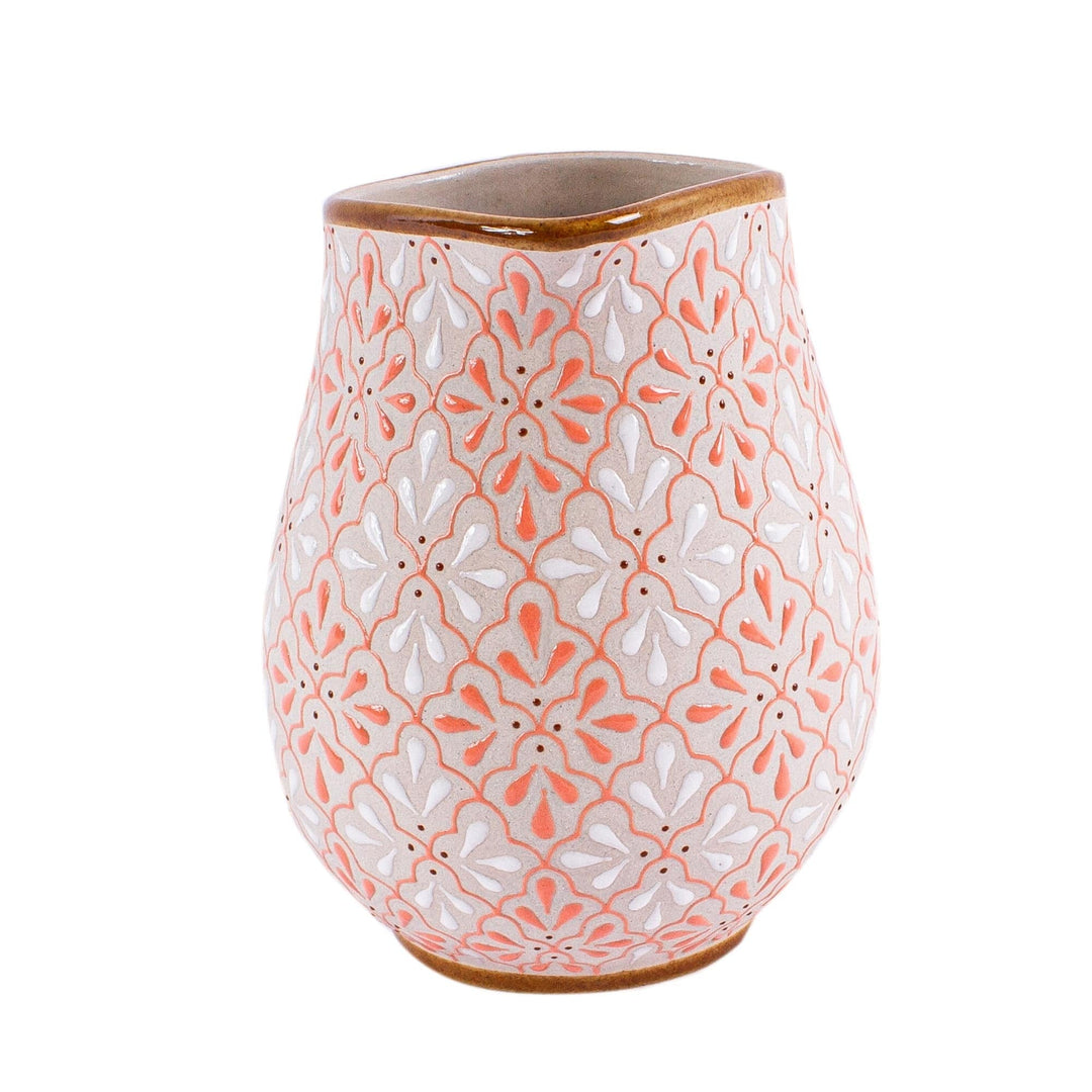 Coral and Ivory Ceramic Pitcher - Flourish in Coral