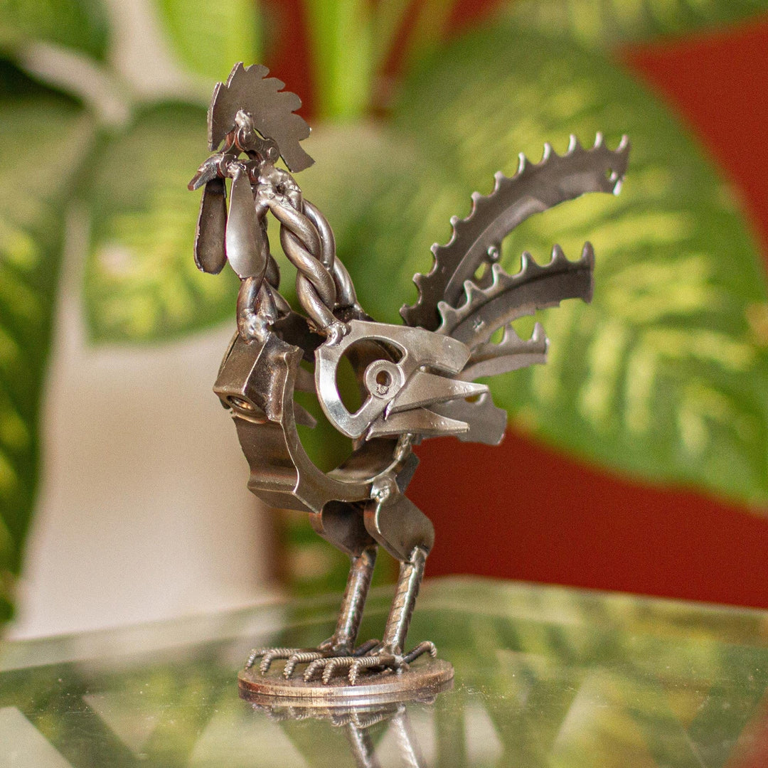 Recycled Auto Parts Shark Sculpture - Shiny Rooster