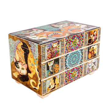 Decoupage Jewelry Box - Protective Cats