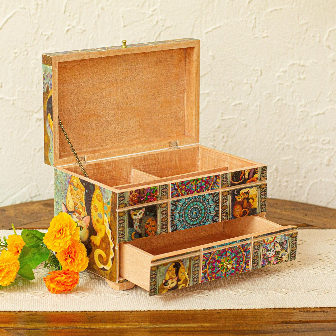 Decoupage Jewelry Box - Protective Cats