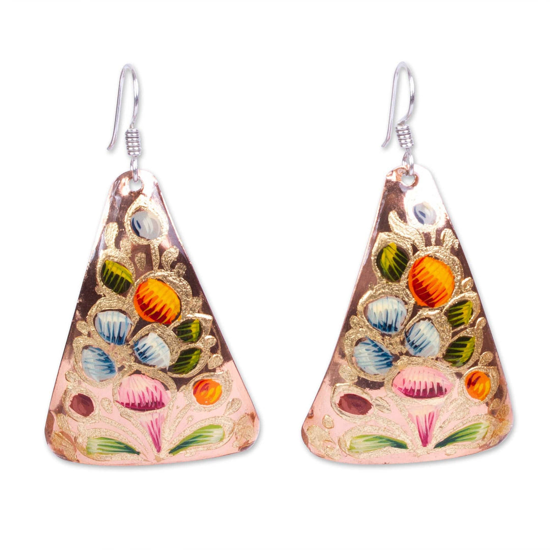 Reclaimed Copper Earrings - Floral Pyramid