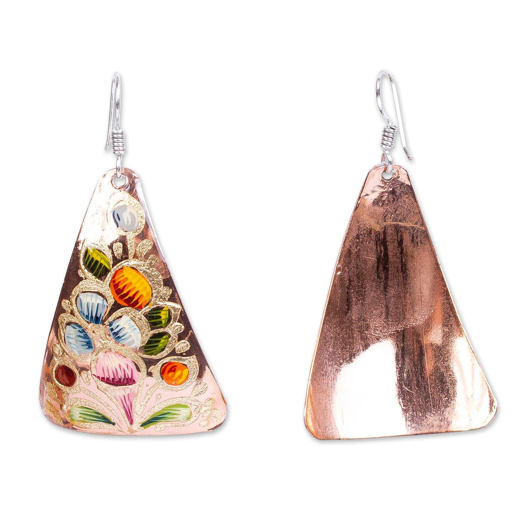 Reclaimed Copper Earrings - Floral Pyramid