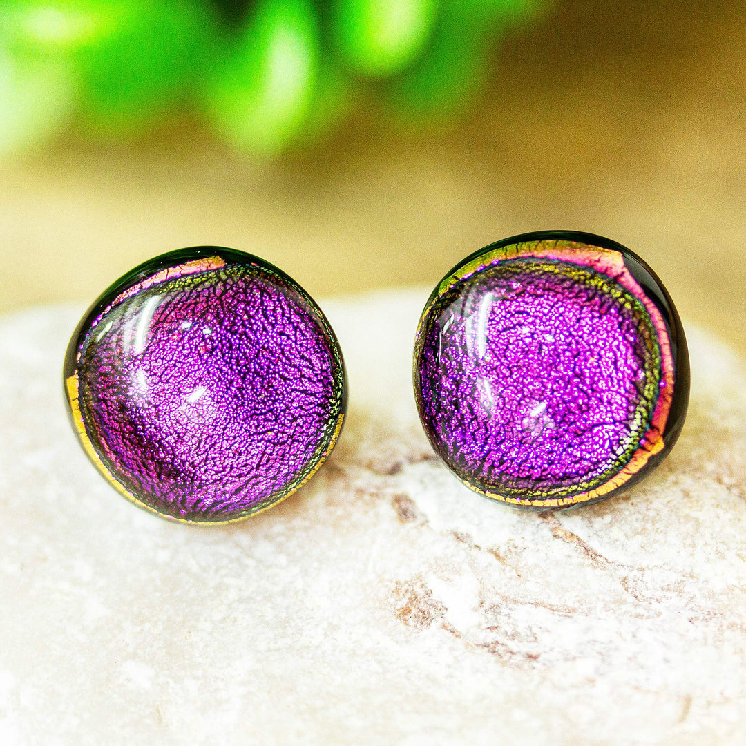 Fuchsia Dichroic Glass Earrings - Ethereal Fuchsia
