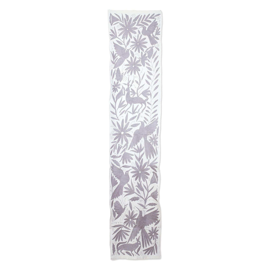 Cotton Table Runner With Grey Tenango Embroidery - Hidalgo Highlands in Grey