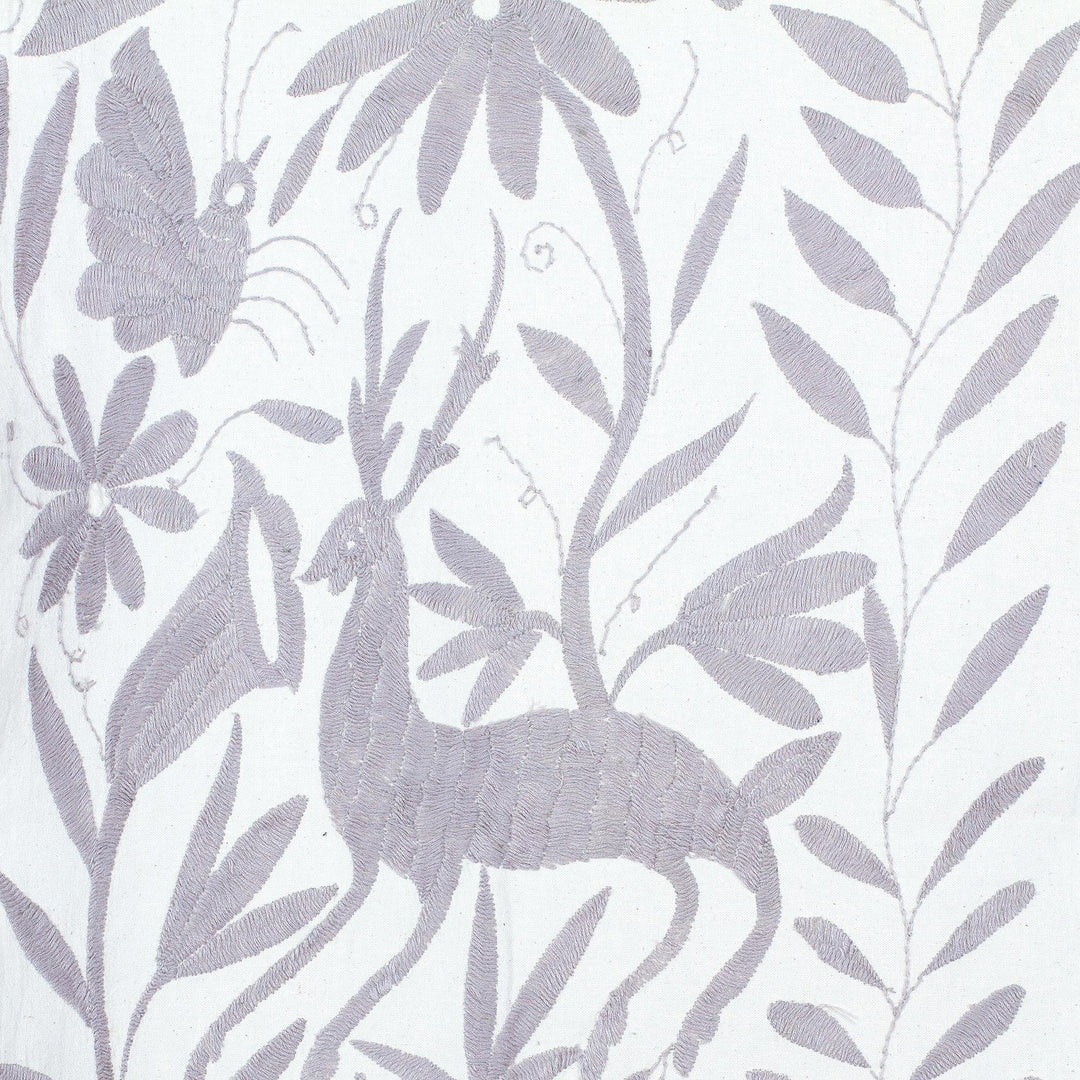 Cotton Table Runner With Grey Tenango Embroidery - Hidalgo Highlands in Grey