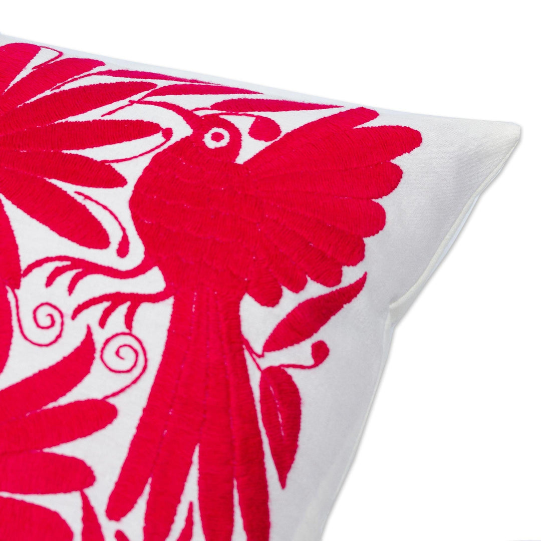 Cotton Tenango Cushion Cover Embroidered in Ruby with Zipper - Tenango in Ruby
