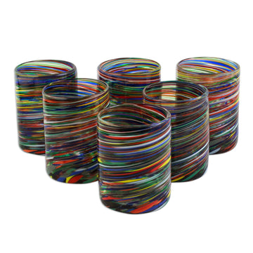 Multicolored Swirl Rocks Glasses from Mexico (Set of 6) - Spiral Crayons