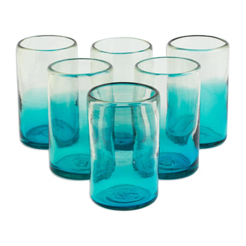 Turquoise Recycled Glass Tumblers from Mexico (Set of 6) - Tall Cooling Aquamarine