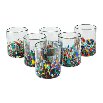 Recycled Multicolored Juice Glasses from Mexico (Set of 6) - Tonala Flowers