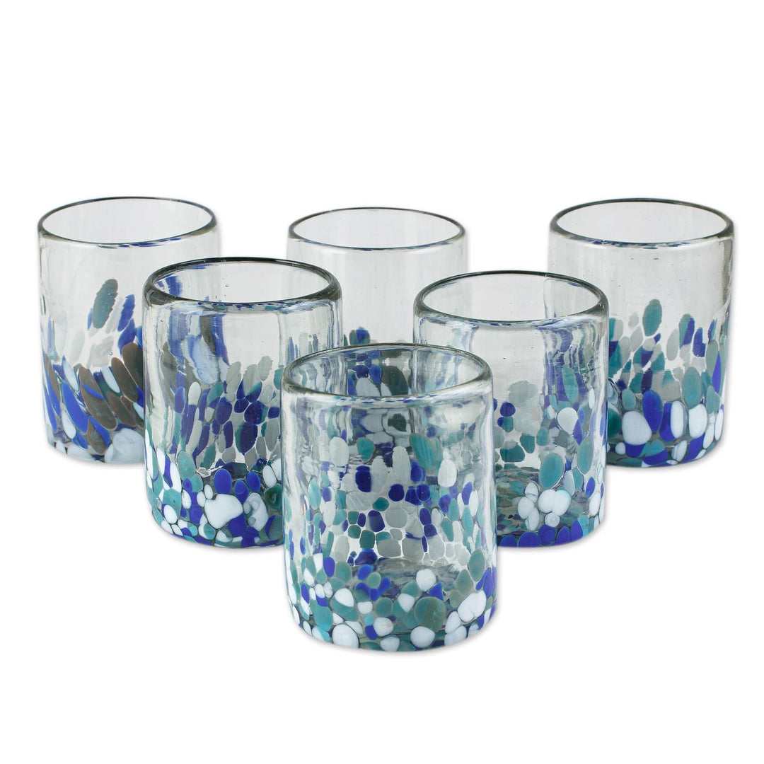 Blue Green and White Spotted Rocks Glasses (Set of 6) - Blue Cool