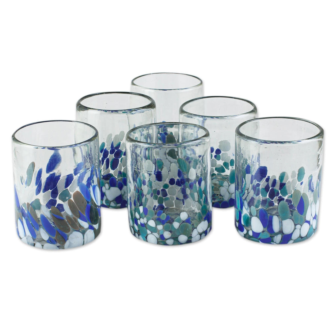 Blue Green and White Spotted Rocks Glasses (Set of 6) - Blue Cool