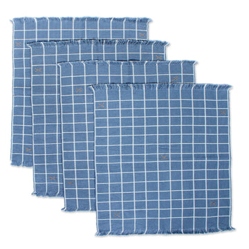 Blue-Grey Hand Woven Checkered Cotton Placemats (Set of 4) - Central Highlands Blue