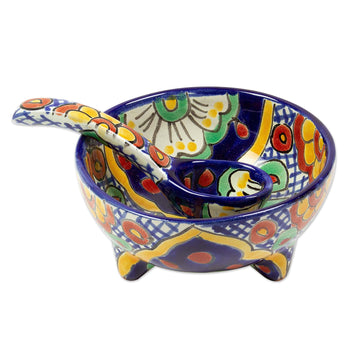 Handmade Ceramic Bowl and Spoon Set - Hidalgo Fiesta