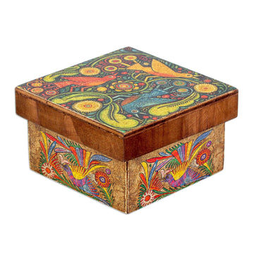 Wood Box with Otomi Inspired Bird Decoupage - Otomi Flight