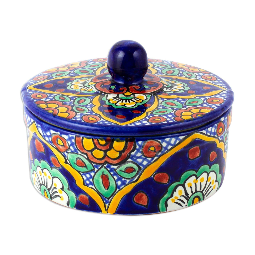 Talavera Style Ceramic Tortilla Holder with Lid from Mexico - Hidalgo Fiesta