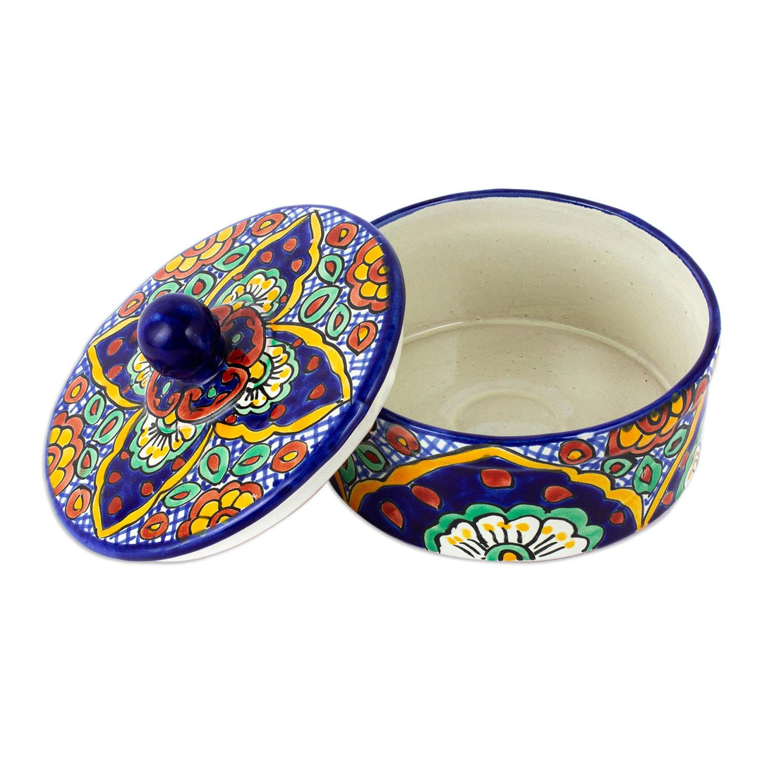 Talavera Style Ceramic Tortilla Holder with Lid from Mexico - Hidalgo Fiesta
