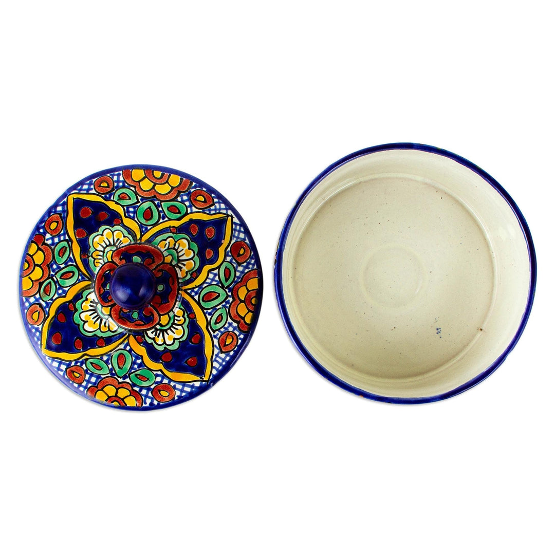 Talavera Style Ceramic Tortilla Holder with Lid from Mexico - Hidalgo Fiesta