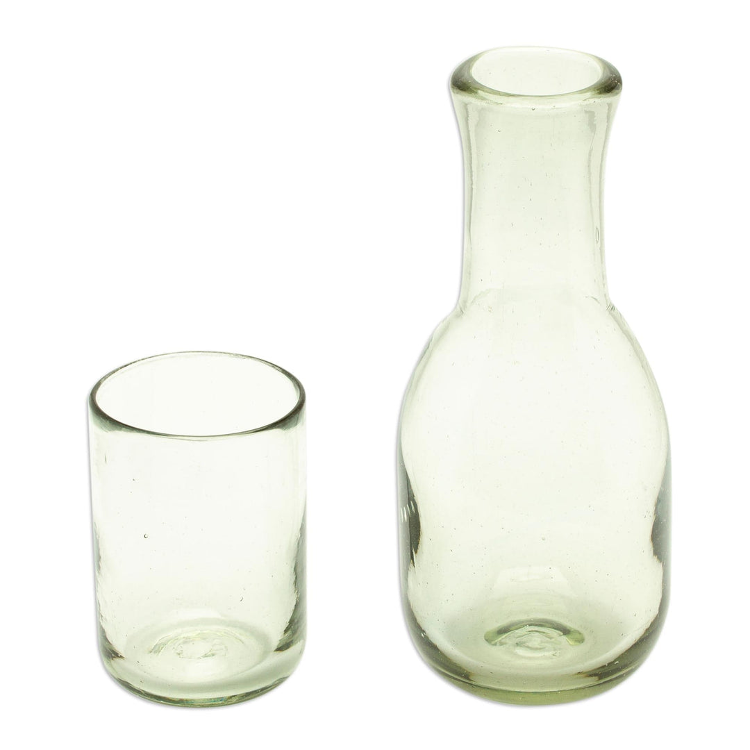 2-Piece Set of Recycled Glass Handblown Carafe and Glass - Cheers