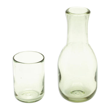 2-Piece Set of Recycled Glass Handblown Carafe and Glass - Cheers