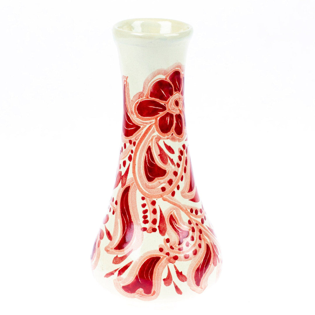 Hand-painted Traditional Mexican Talavera Ceramic Red Vase - Talavera Red