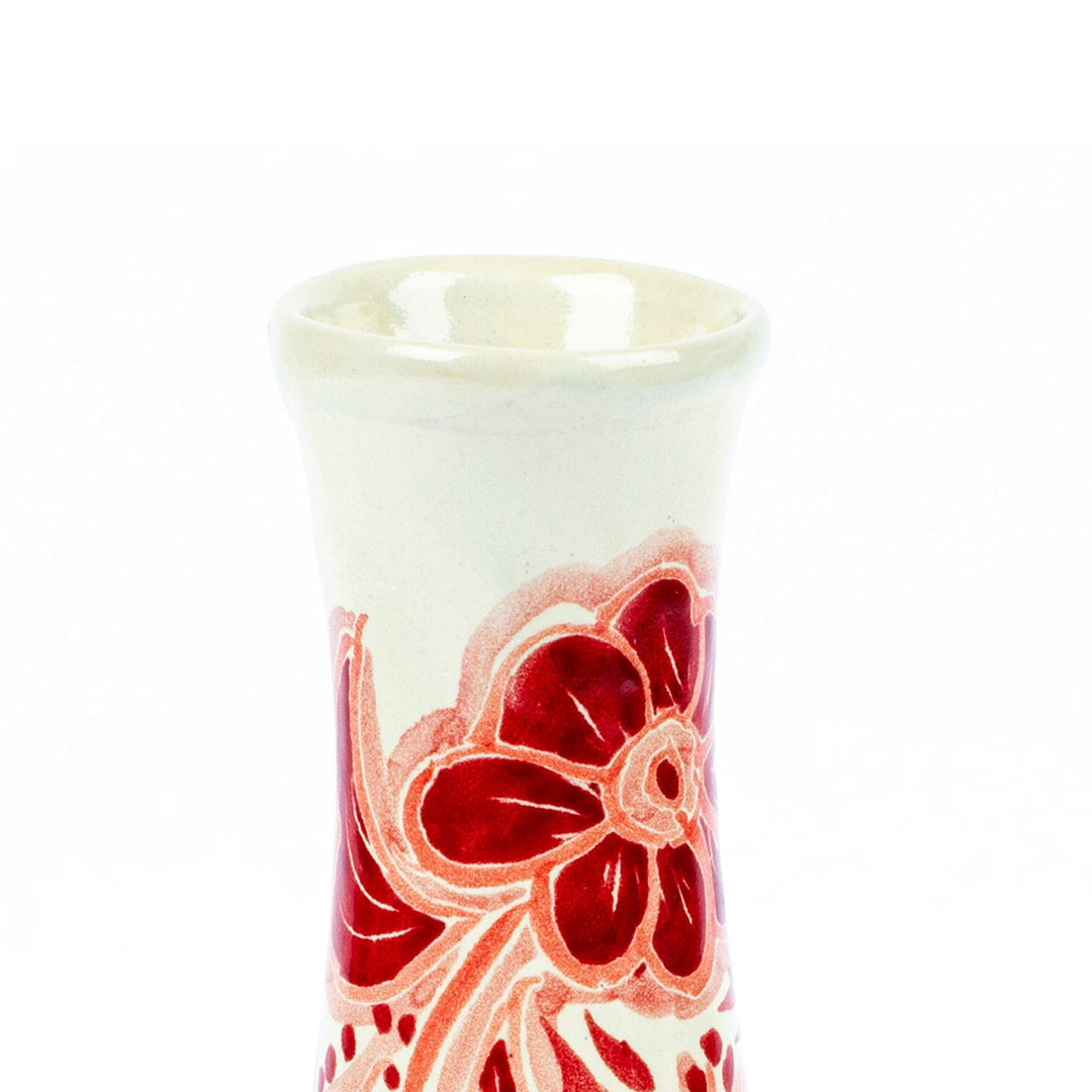 Hand-painted Traditional Mexican Talavera Ceramic Red Vase - Talavera Red