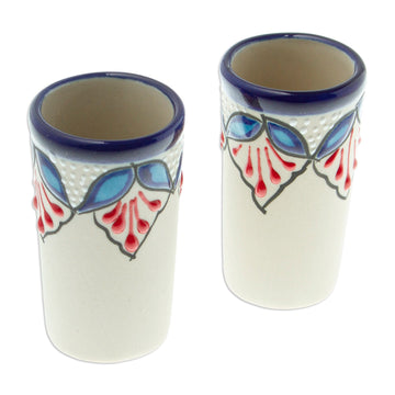 Handcrafted Talavera-Style Tequila Cups (Pair) - Hidalgo Flourish