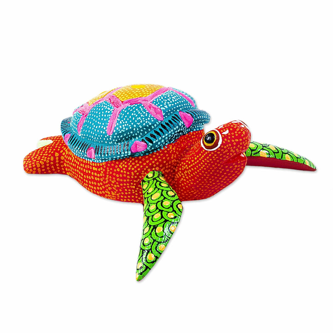 Artisan Crafted Small Alebrije Sculpture - Orange Turtle