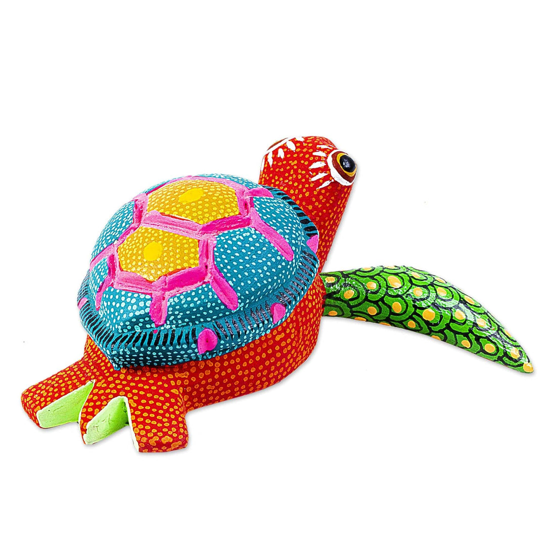 Artisan Crafted Small Alebrije Sculpture - Orange Turtle