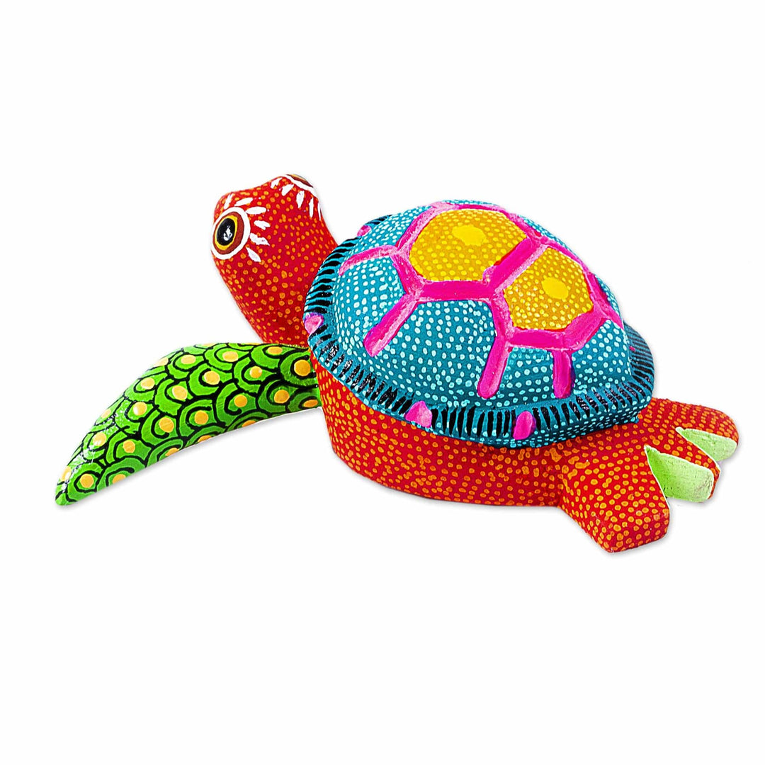 Artisan Crafted Small Alebrije Sculpture - Orange Turtle