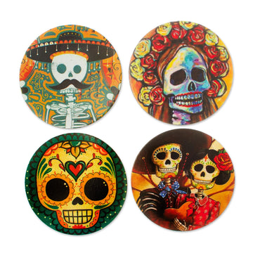 Decoupage Wooden Coasters - Set of 4 - Day of the Dead in Mexico