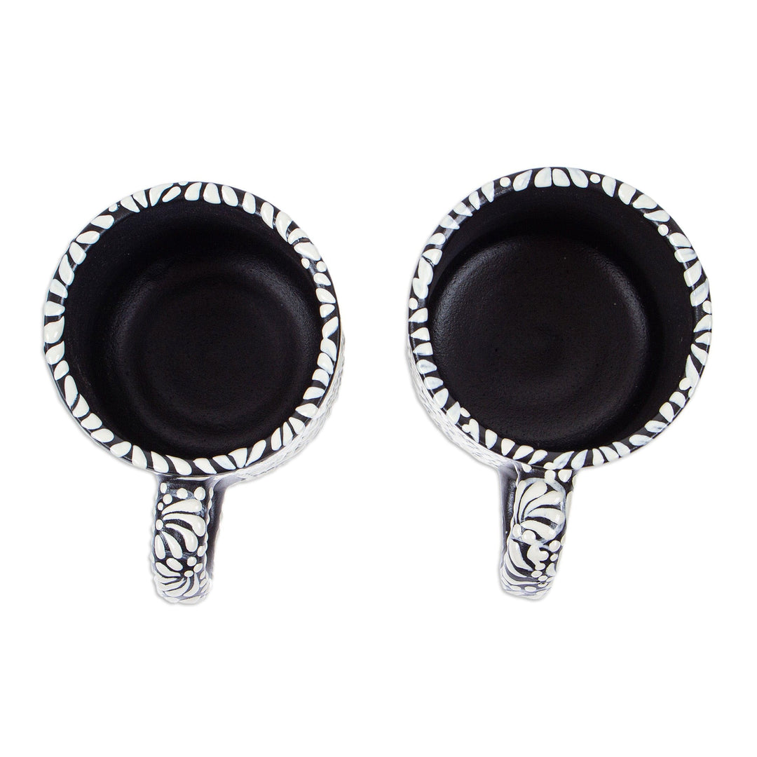 Pair of Floral Talavera Ceramic Mugs in Black - Spring Shadows