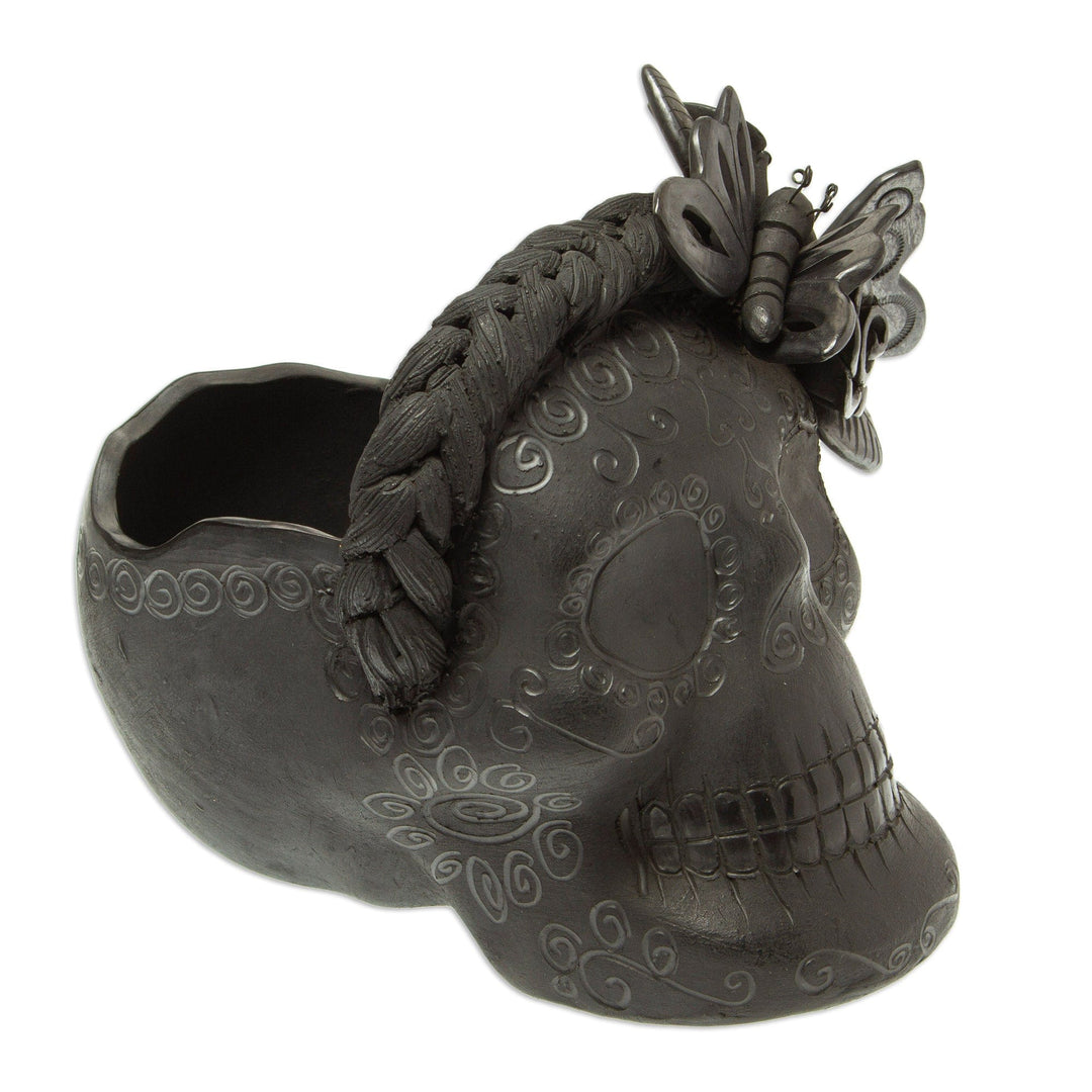 Barro Negro Skull Planter - Black Butterfly