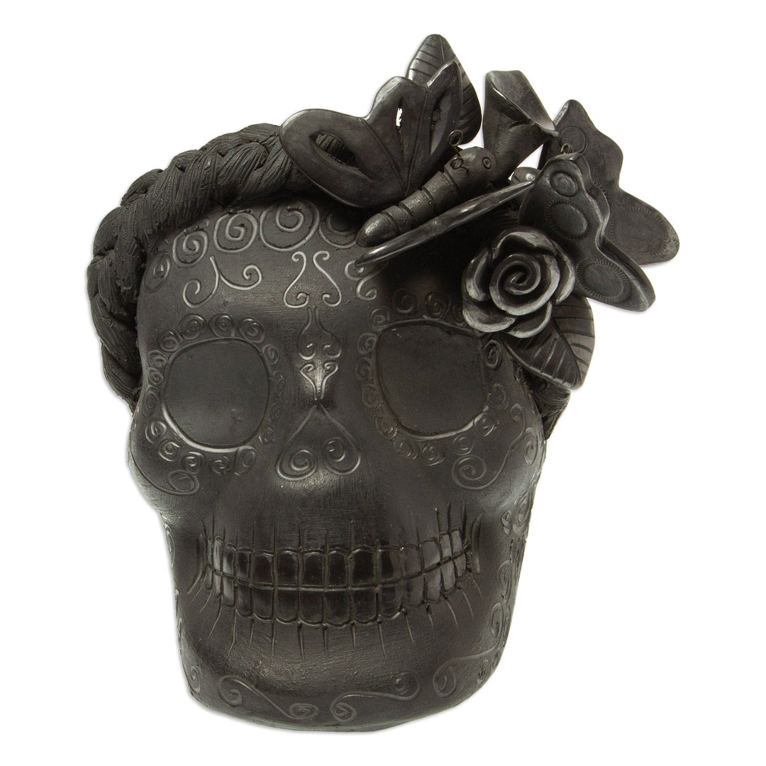 Barro Negro Skull Planter - Black Butterfly