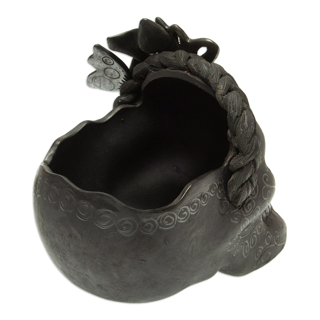 Barro Negro Skull Planter - Black Butterfly