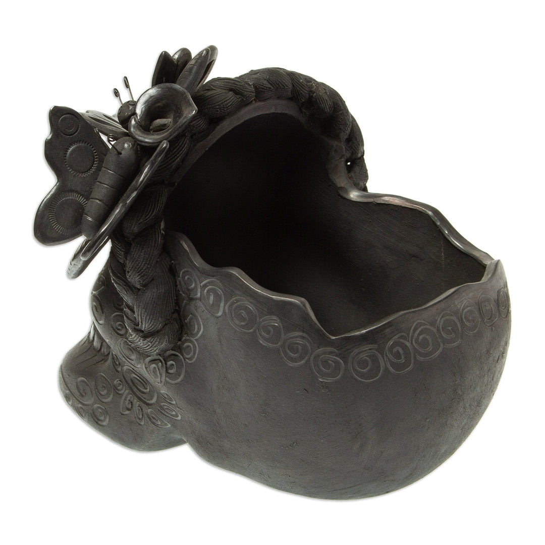 Barro Negro Skull Planter - Black Butterfly