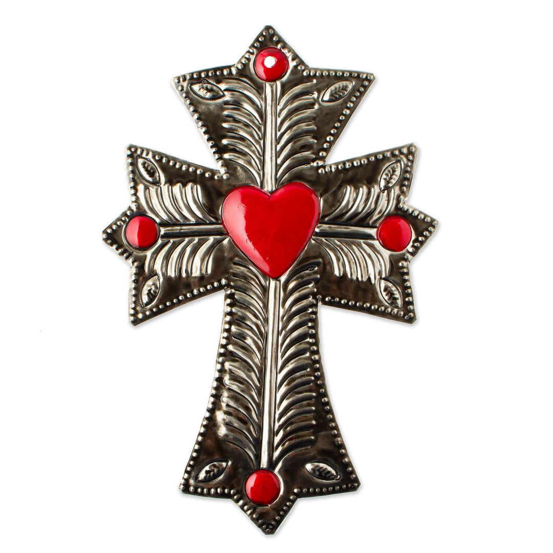 Embossed Metal Wall Cross - Sacred Heart